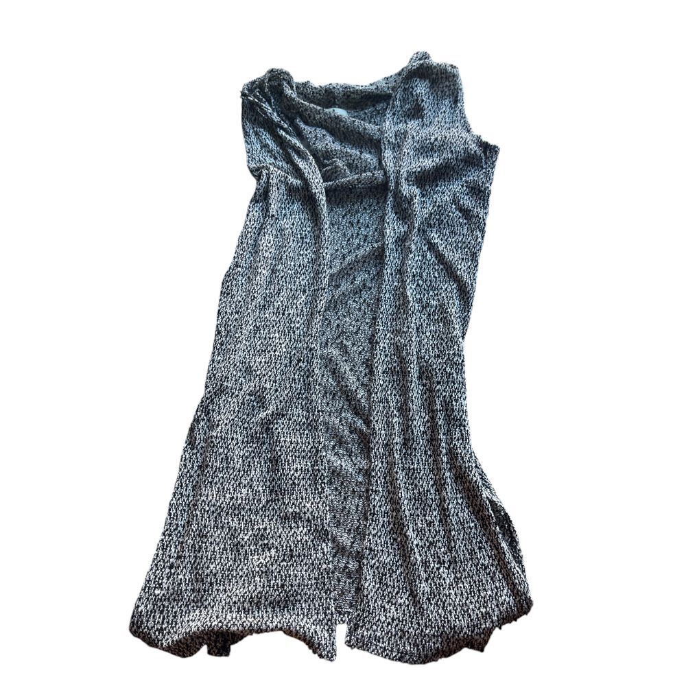 Anthropologie San Souci Black White Heather Long Line Sleeveless Cardigan L